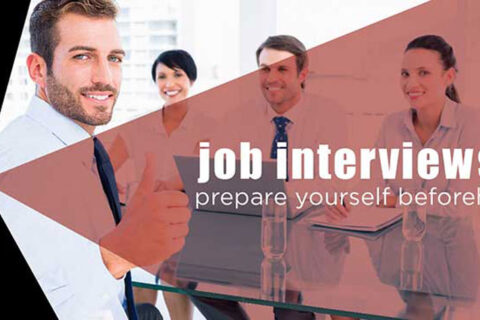 job interview and a man showing the thumb