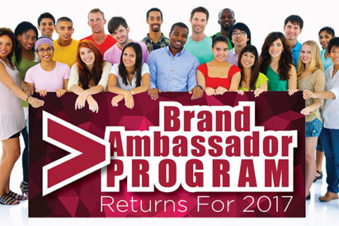 group of students standing and brand ambassador program written on it
