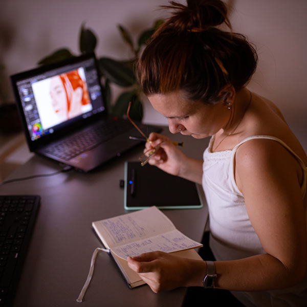 graphic design student working