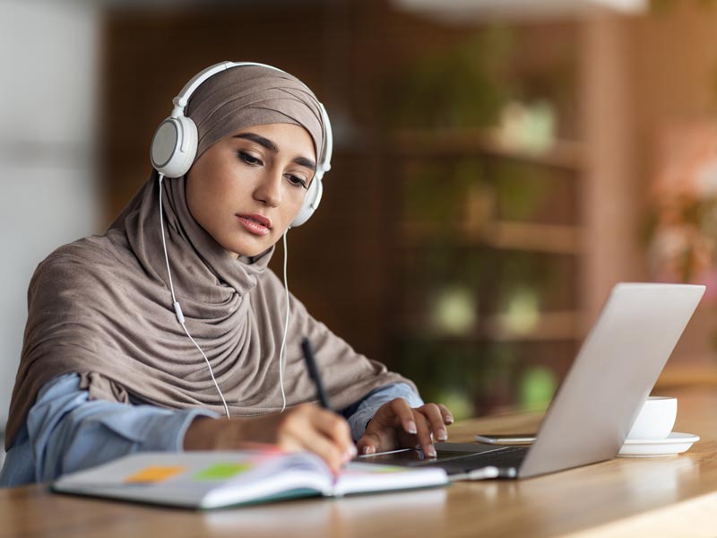 woman using laptop